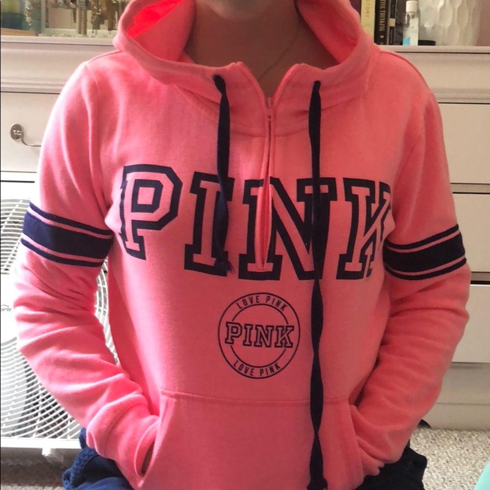 Size medium pink VS quarter zip hooded sweatshirt